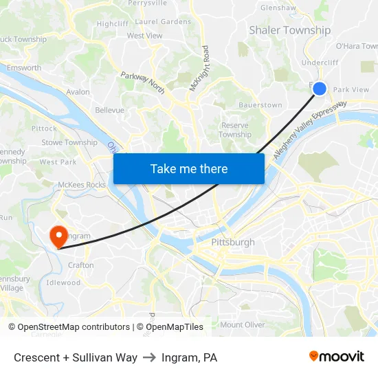 Crescent + Sullivan Way to Ingram, PA map