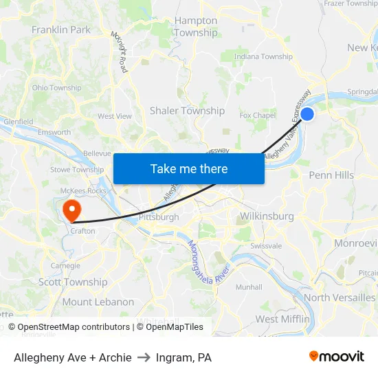 Allegheny Ave + Archie to Ingram, PA map