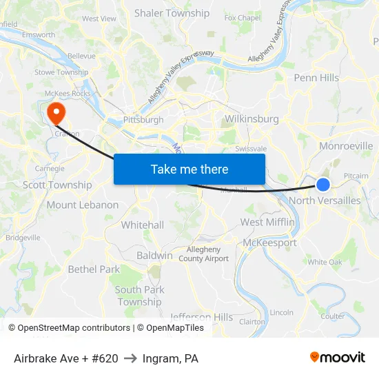 Airbrake Ave + #620 to Ingram, PA map