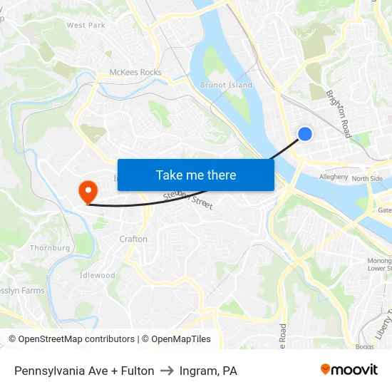 Pennsylvania Ave + Fulton to Ingram, PA map