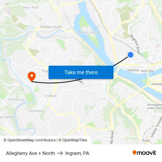 Allegheny Ave + North to Ingram, PA map