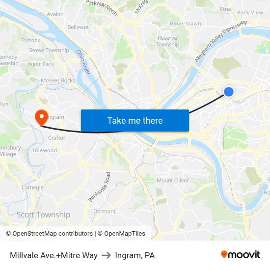 Millvale Ave.+Mitre Way to Ingram, PA map