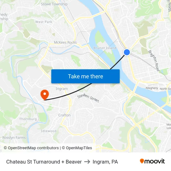 Chateau St Turnaround + Beaver to Ingram, PA map