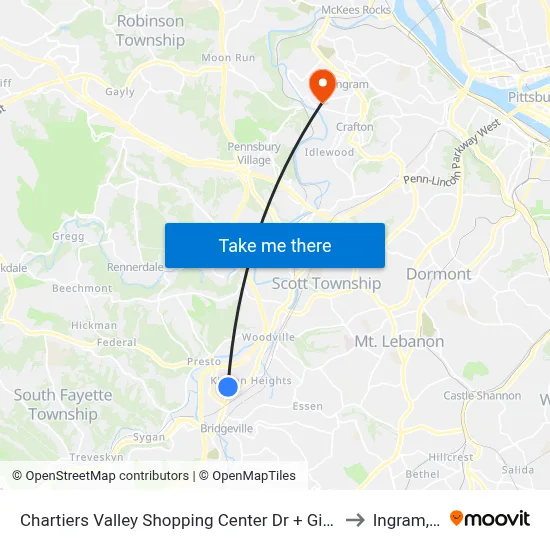 Chartiers Valley Shopping Center Dr + Giant Eagle to Ingram, PA map