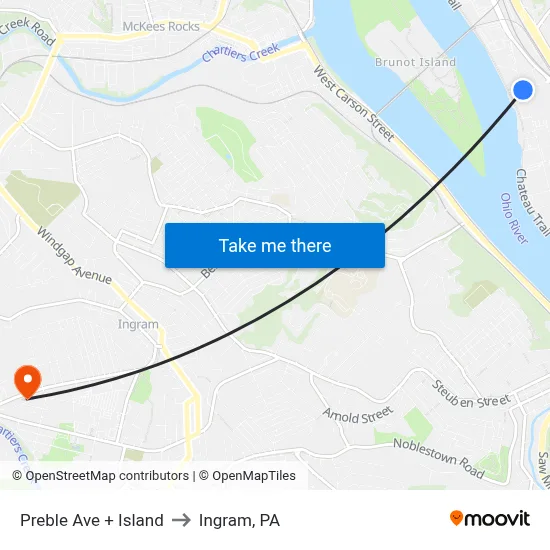 Preble Ave + Island to Ingram, PA map