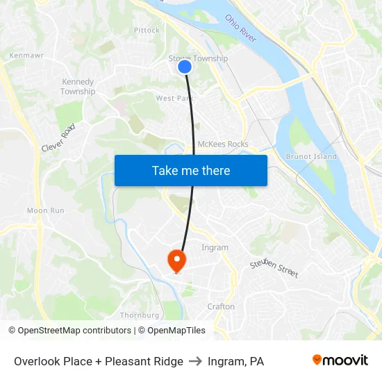 Overlook Place + Pleasant Ridge to Ingram, PA map