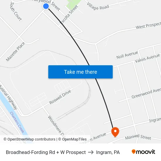 Broadhead-Fording Rd + W Prospect to Ingram, PA map