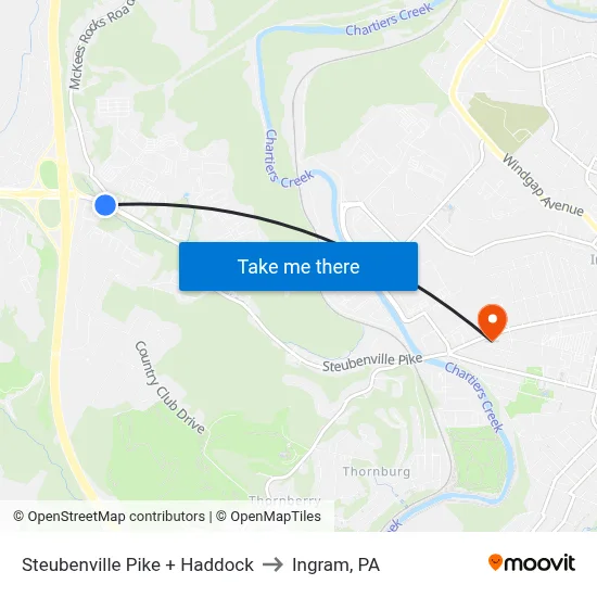 Steubenville Pike + Haddock to Ingram, PA map