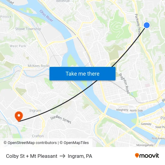 Colby St + Mt Pleasant to Ingram, PA map