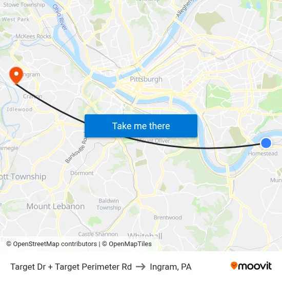 Target Dr + Target Perimeter Rd to Ingram, PA map