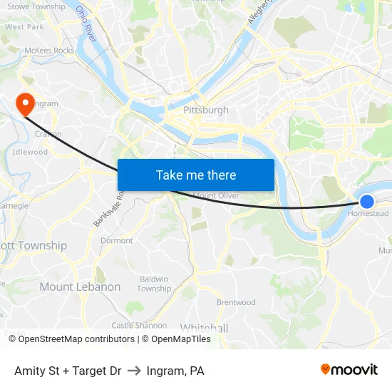 Amity St + Target Dr to Ingram, PA map