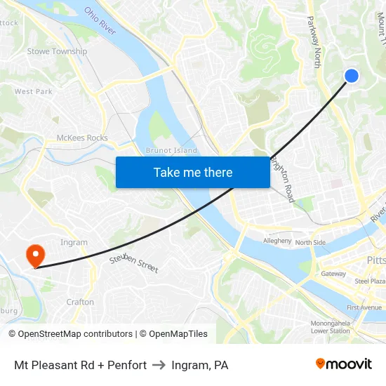 Mt Pleasant Rd + Penfort to Ingram, PA map