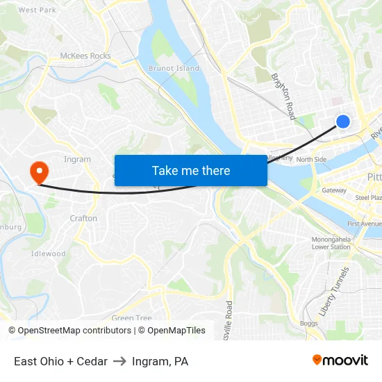 East Ohio + Cedar to Ingram, PA map