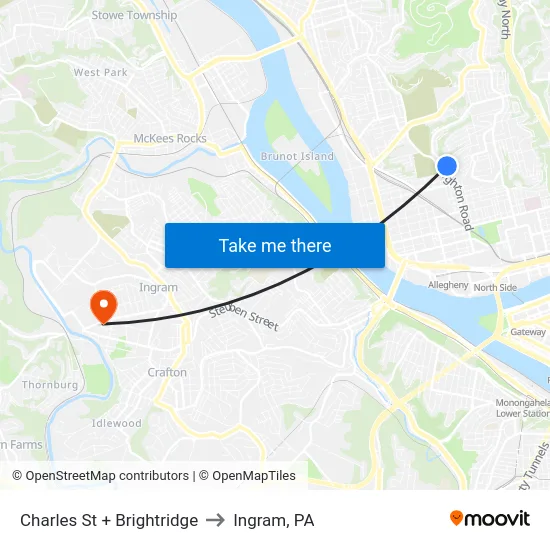 Charles St + Brightridge to Ingram, PA map