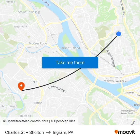Charles St + Shelton to Ingram, PA map