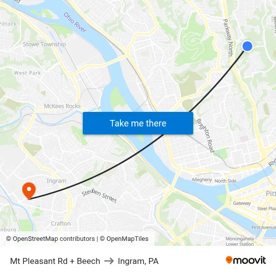 Mt Pleasant Rd + Beech to Ingram, PA map