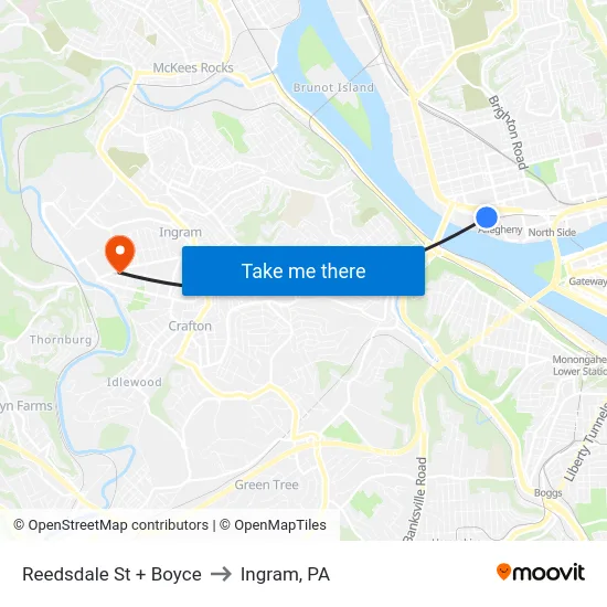 Reedsdale St + Boyce to Ingram, PA map