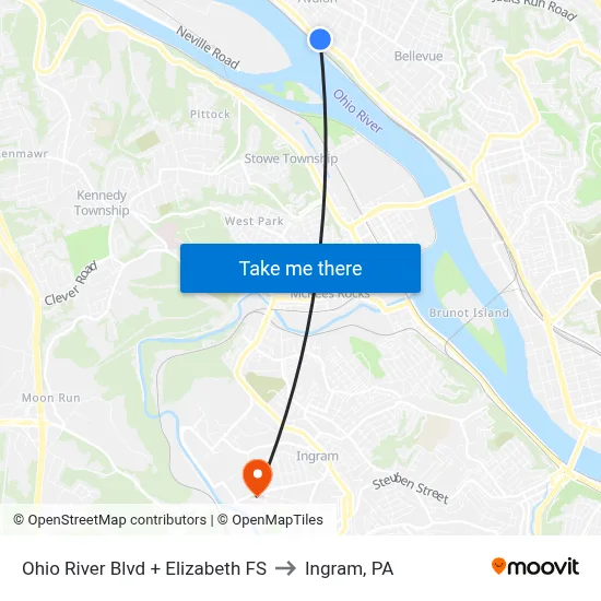 Ohio River Blvd + Elizabeth FS to Ingram, PA map