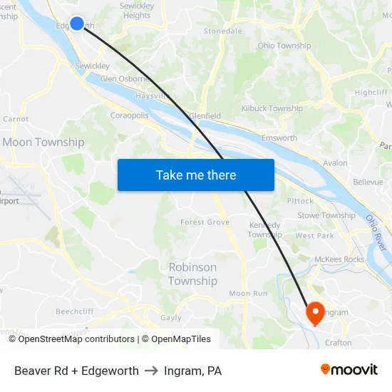 Beaver Rd + Edgeworth to Ingram, PA map