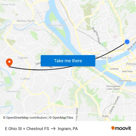 E Ohio St + Chestnut FS to Ingram, PA map