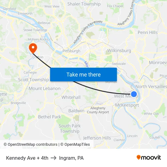 Kennedy Ave + 4th to Ingram, PA map