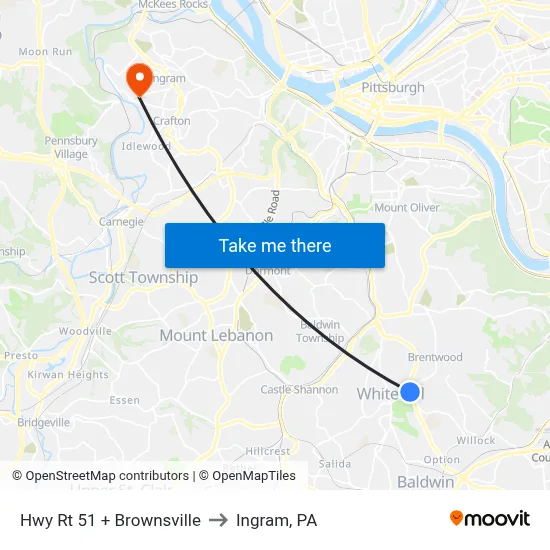 Hwy Rt 51 + Brownsville to Ingram, PA map