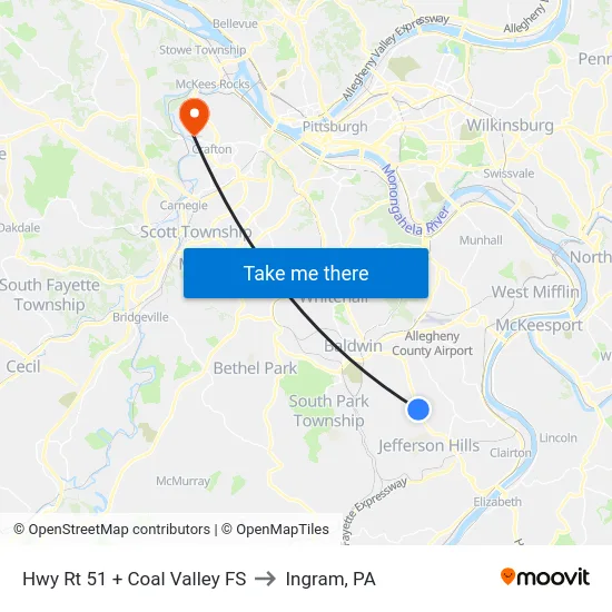 Hwy Rt 51 + Coal Valley FS to Ingram, PA map