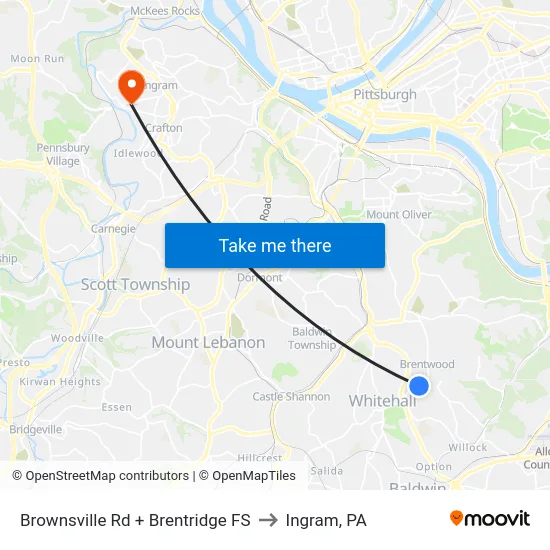 Brownsville Rd + Brentridge FS to Ingram, PA map