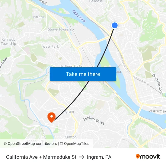 California Ave + Marmaduke St to Ingram, PA map