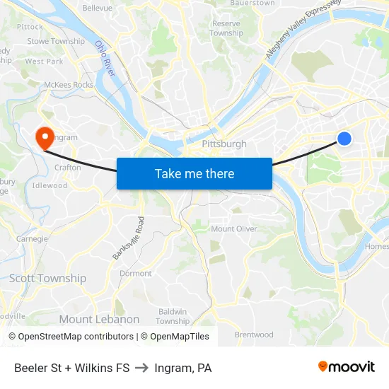 Beeler St + Wilkins FS to Ingram, PA map