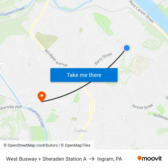 West Busway + Sheraden Station A to Ingram, PA map