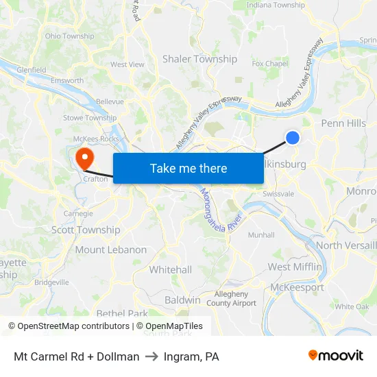 Mt Carmel Rd + Dollman to Ingram, PA map