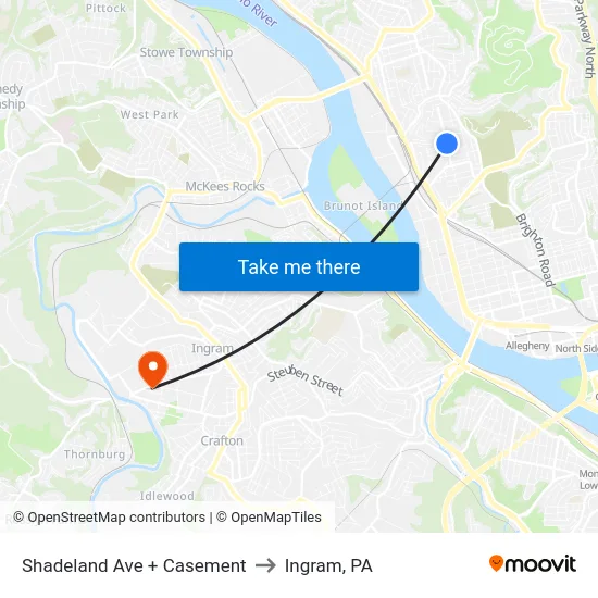 Shadeland Ave + Casement to Ingram, PA map