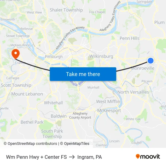 Wm Penn Hwy + Center FS to Ingram, PA map