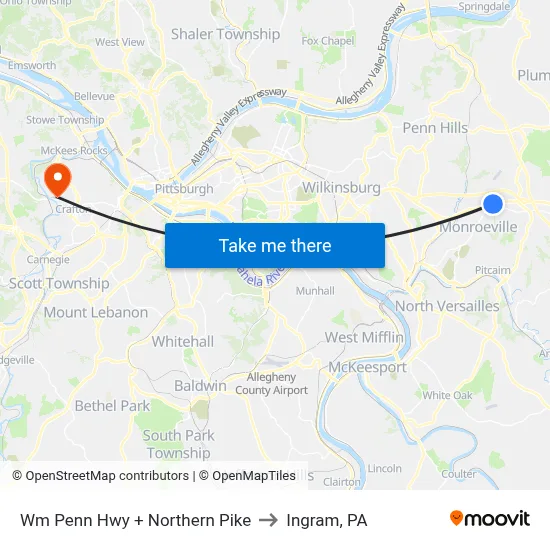 Wm Penn Hwy + Northern Pike to Ingram, PA map