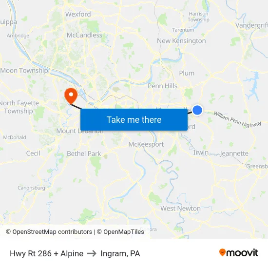 Hwy Rt 286 + Alpine to Ingram, PA map