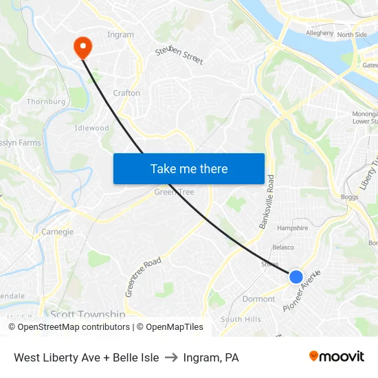 West Liberty Ave + Belle Isle to Ingram, PA map