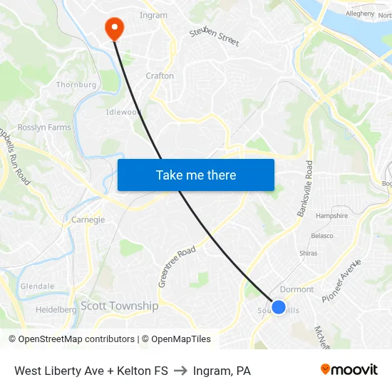 West Liberty Ave + Kelton FS to Ingram, PA map