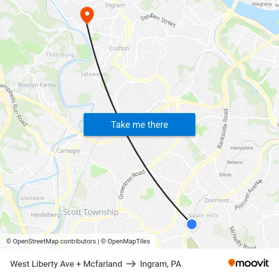 West Liberty Ave + Mcfarland to Ingram, PA map