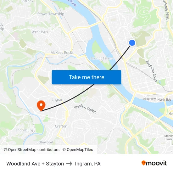 Woodland Ave + Stayton to Ingram, PA map