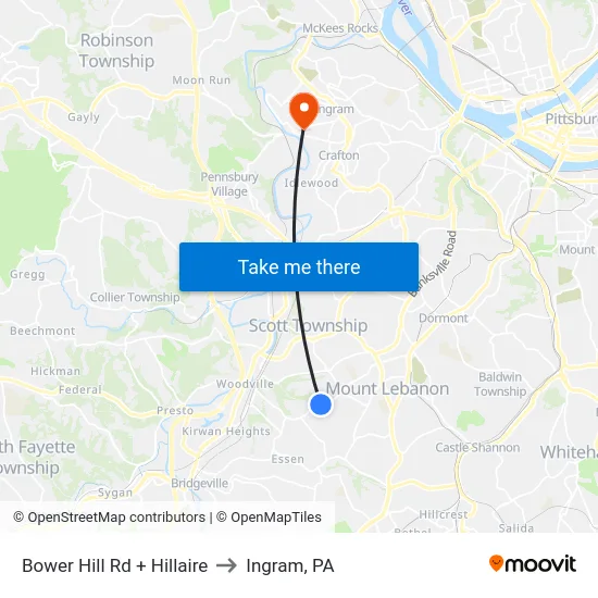 Bower Hill Rd + Hillaire to Ingram, PA map