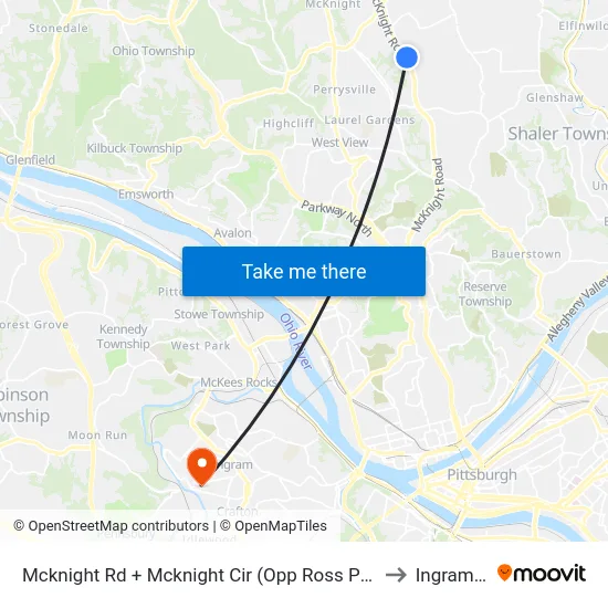 Mcknight Rd + Mcknight Cir (Opp Ross Park Mall Dr) to Ingram, PA map