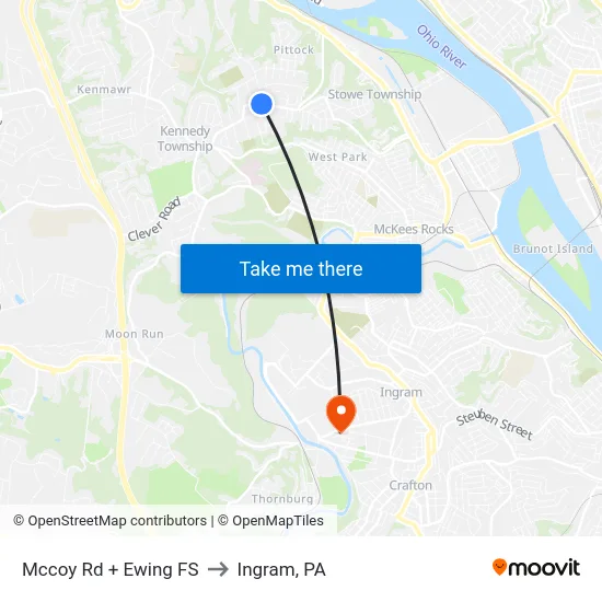 Mccoy Rd + Ewing FS to Ingram, PA map