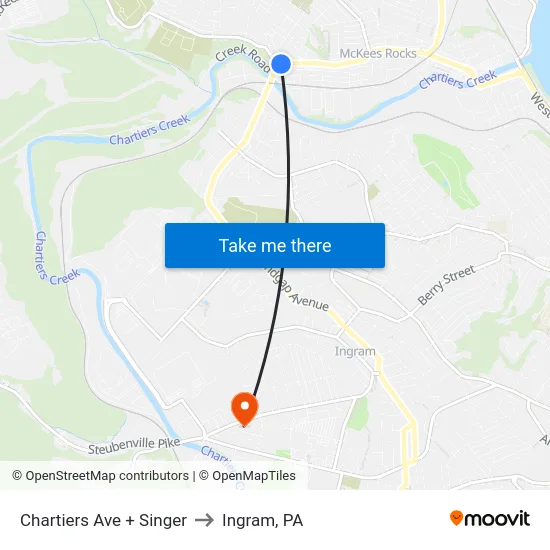 Chartiers Ave + Singer to Ingram, PA map