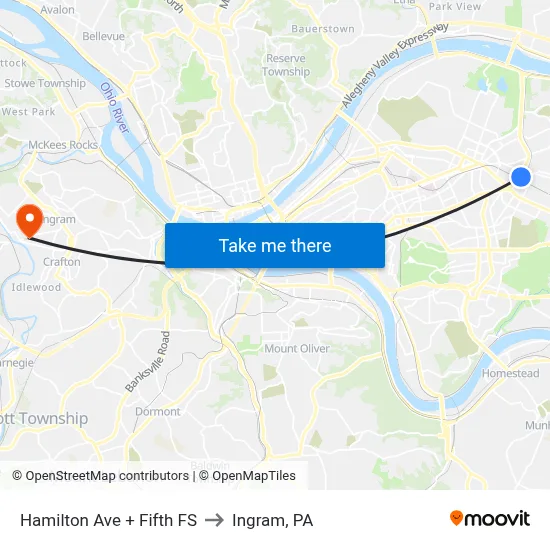 Hamilton Ave + Fifth FS to Ingram, PA map
