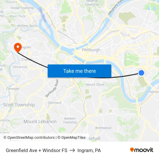 Greenfield Ave + Windsor FS to Ingram, PA map