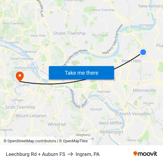 Leechburg Rd + Auburn FS to Ingram, PA map