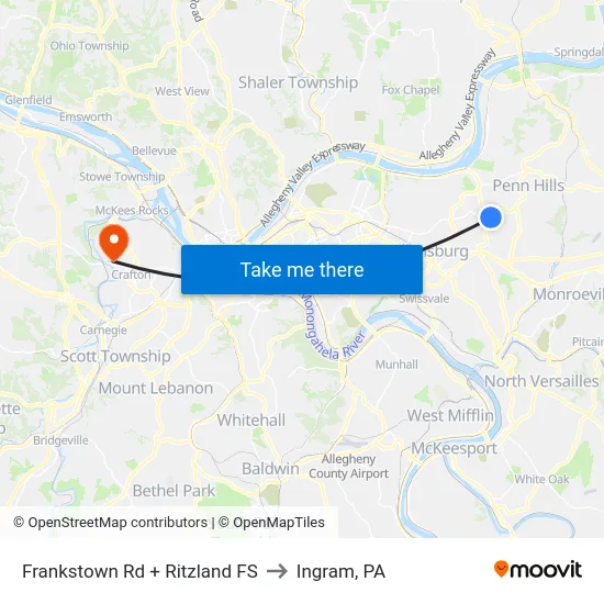 Frankstown Rd + Ritzland FS to Ingram, PA map