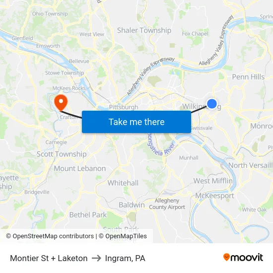 Montier St + Laketon to Ingram, PA map