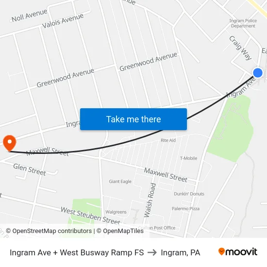 Ingram Ave + West Busway Ramp FS to Ingram, PA map